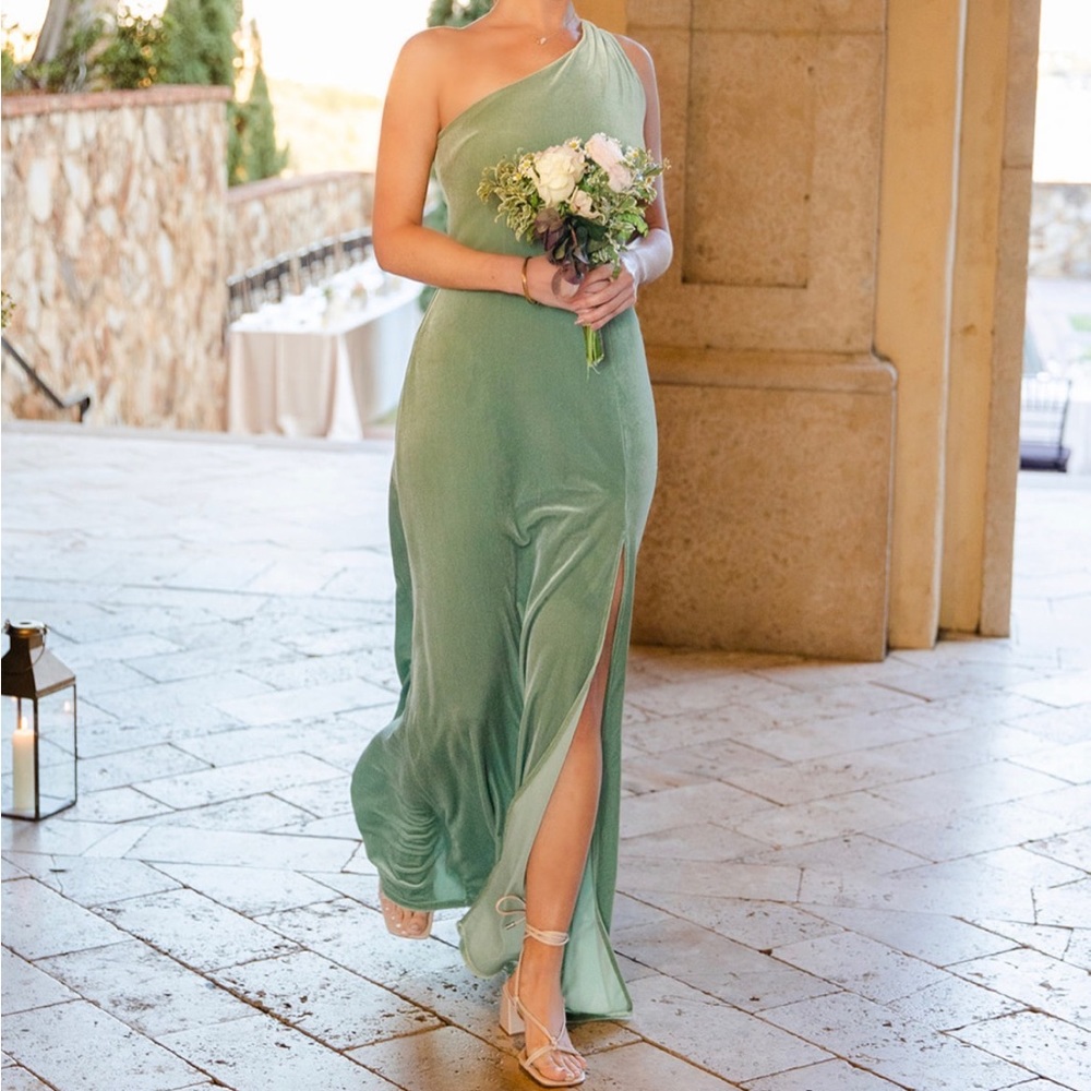 One Shoulder Velvet - Birdy Grey Bridesmaids Dress - Sage Green